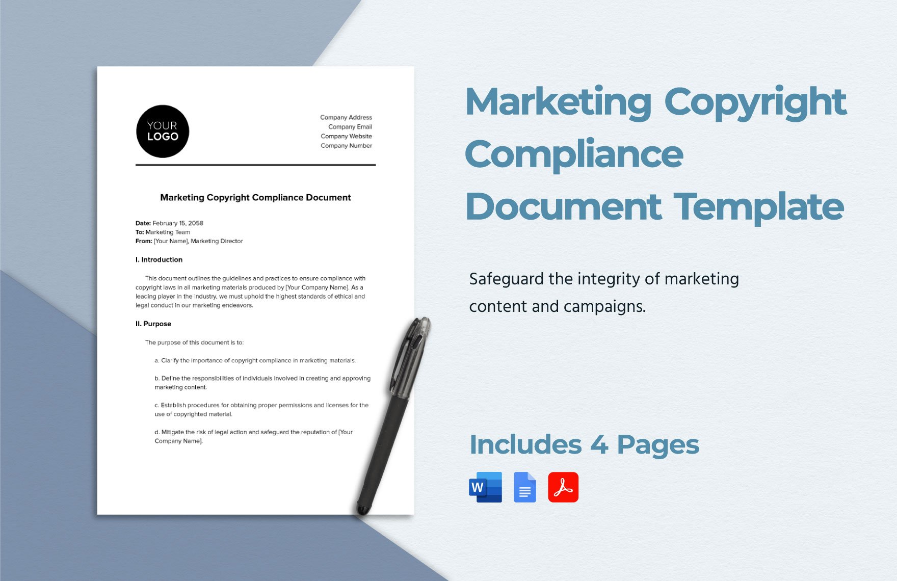 Marketing Copyright Compliance Document Template in Word, Google Docs, PDF