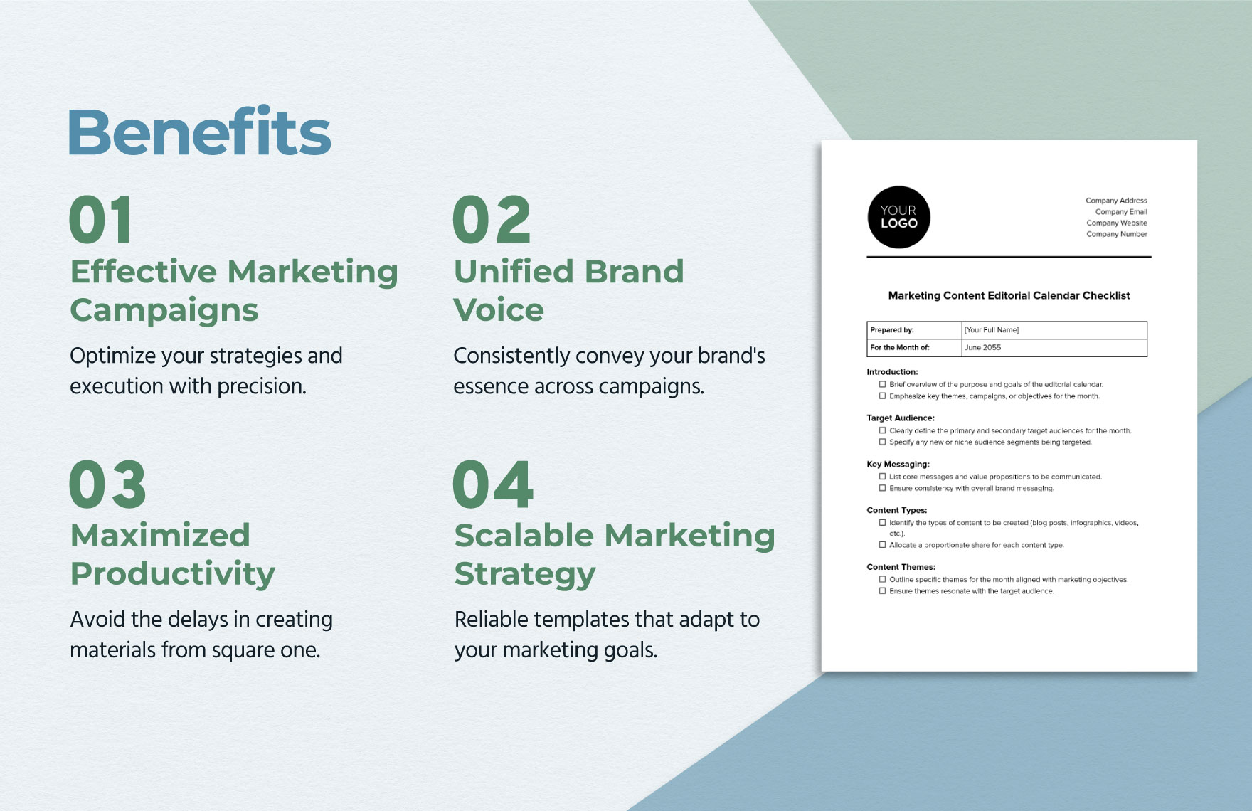 Marketing Content Editorial Calendar Checklist Template