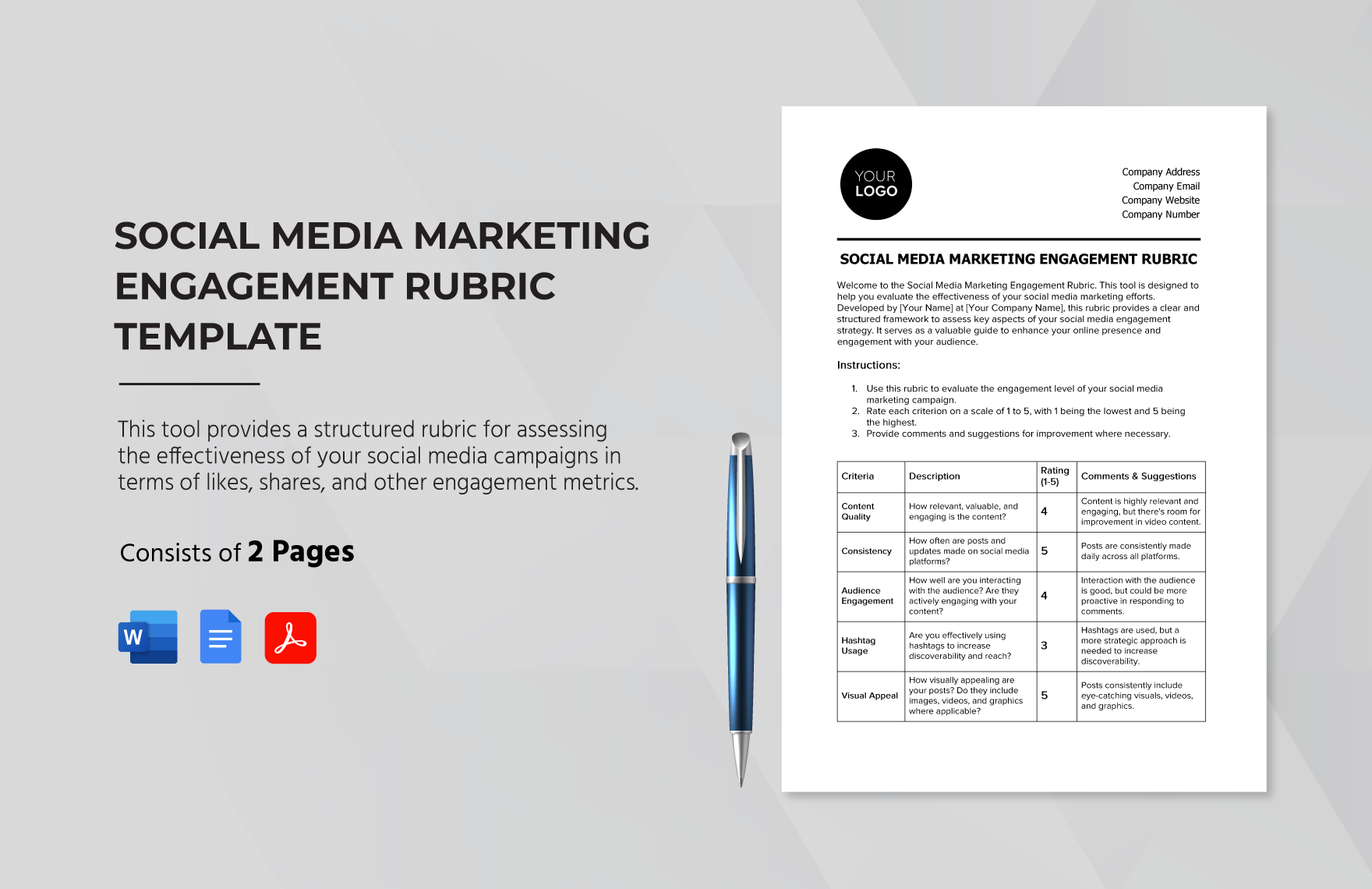 Social Media Marketing Engagement Rubric Template