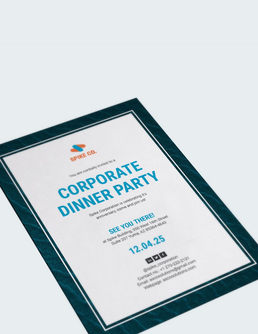 Corporate Dinner Party Invitation Template - Download in Word