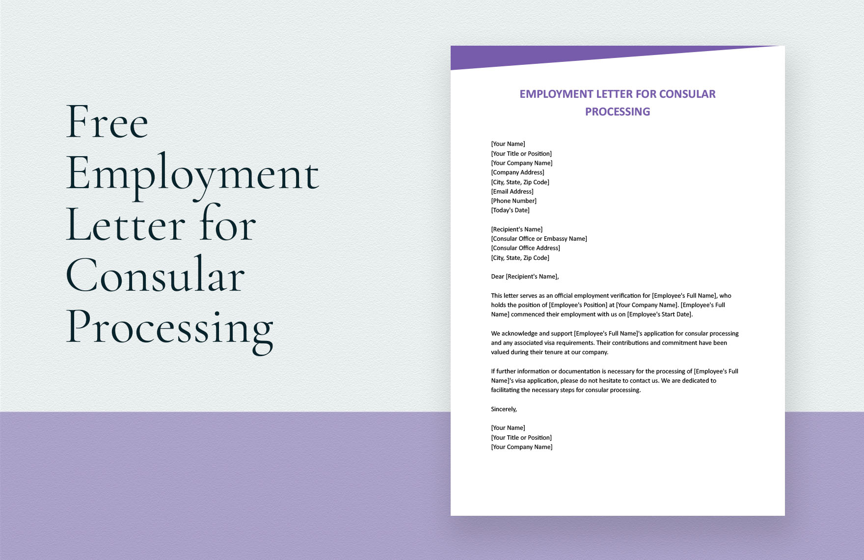 Free Employment Letter for Consular Processing