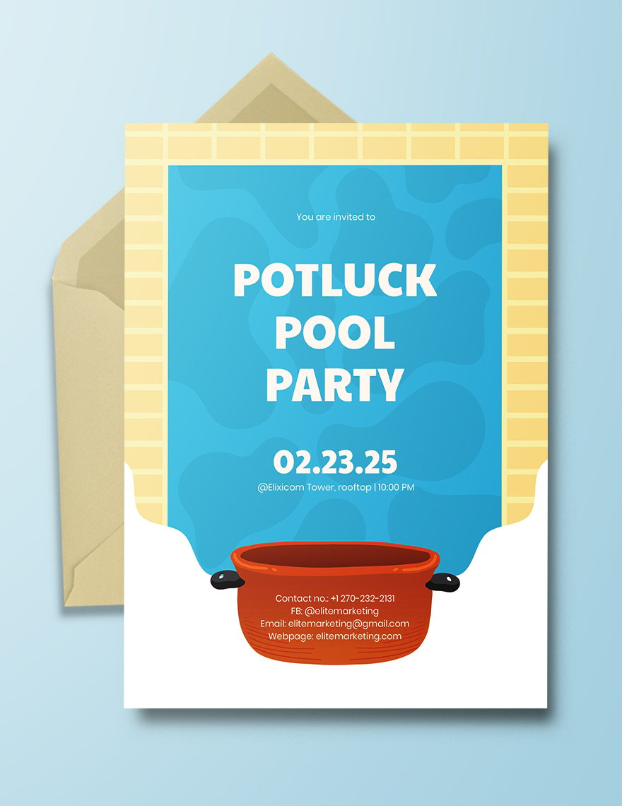 Potluck Pool Party Invitation Template in Word, Illustrator, PSD, Apple Pages, Publisher, Outlook