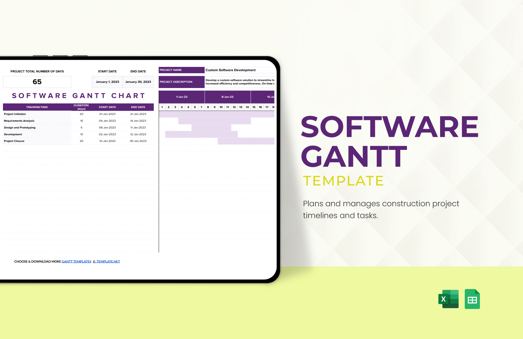Free Software Gantt Template in Excel, Google Sheets