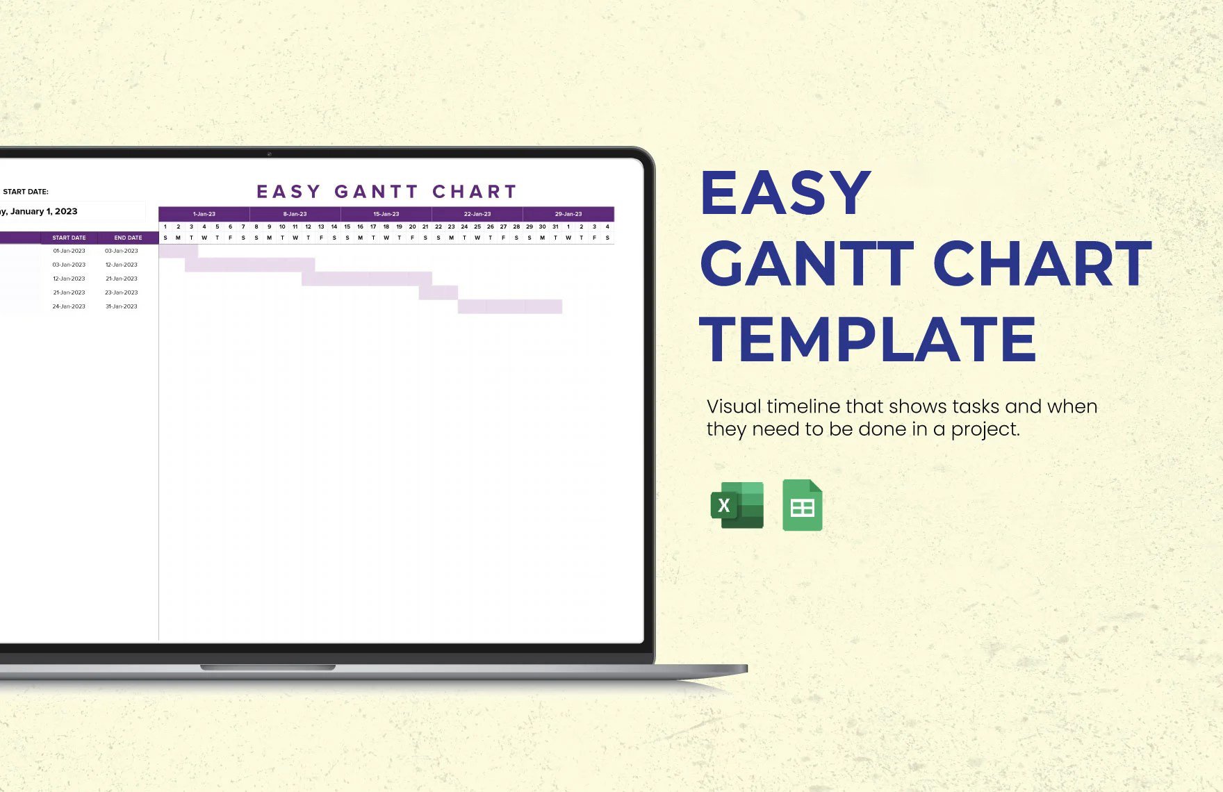 Free Easy Gantt Chart Template in Excel, Google Sheets