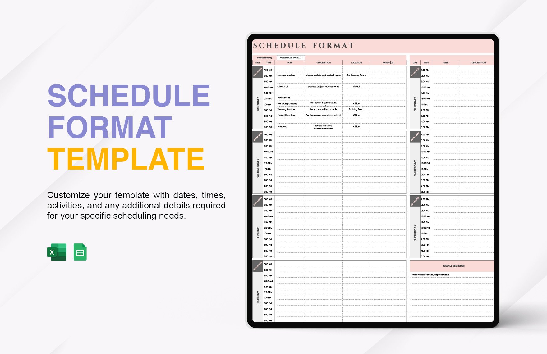 Free Schedule Format Template in Excel, Google Sheets