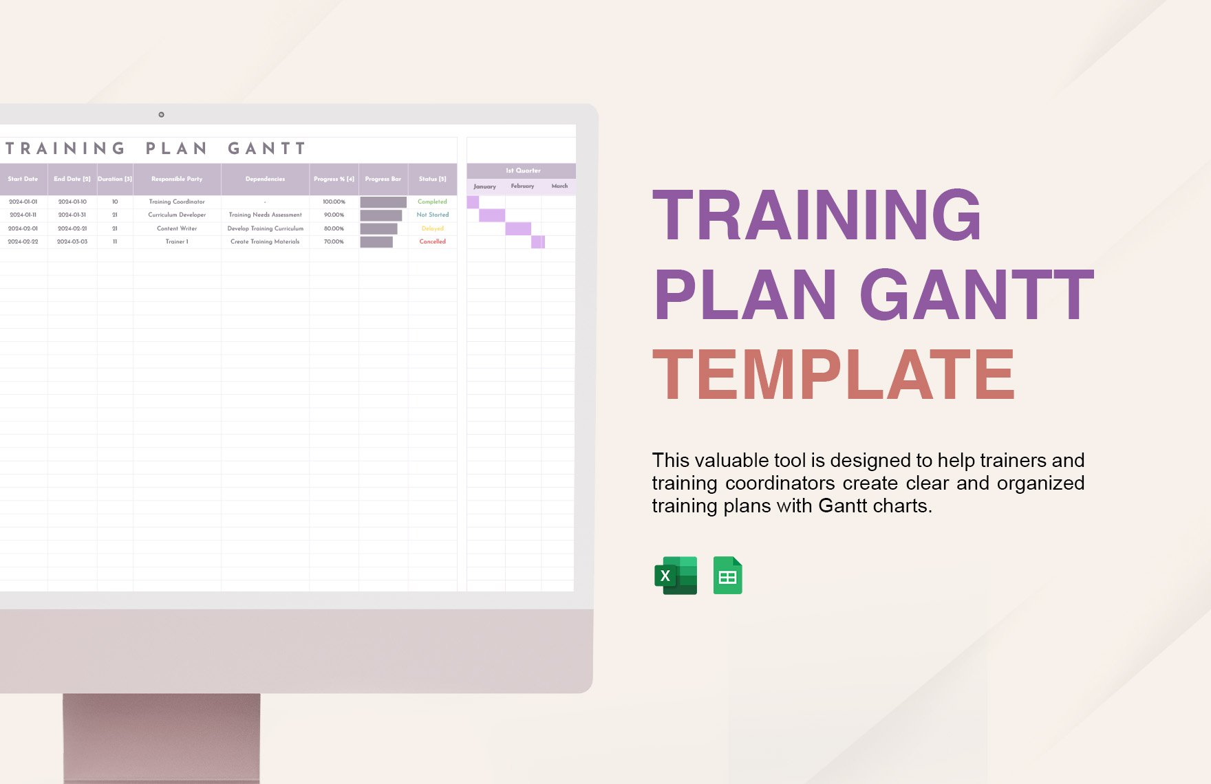 Free Training Plan Gantt Template in Excel, Google Sheets