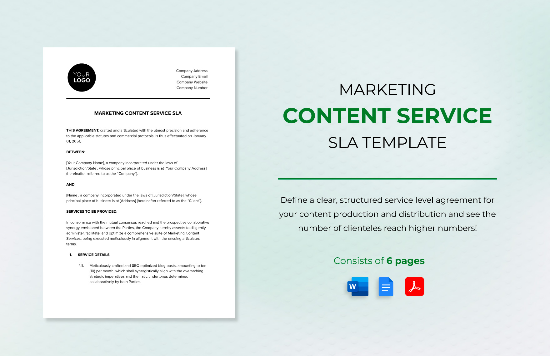 Marketing Content Service SLA Template