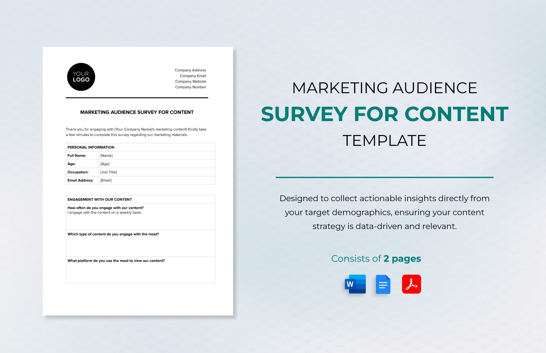 Marketing Audience Survey for Content Template in Word, Google Docs, PDF