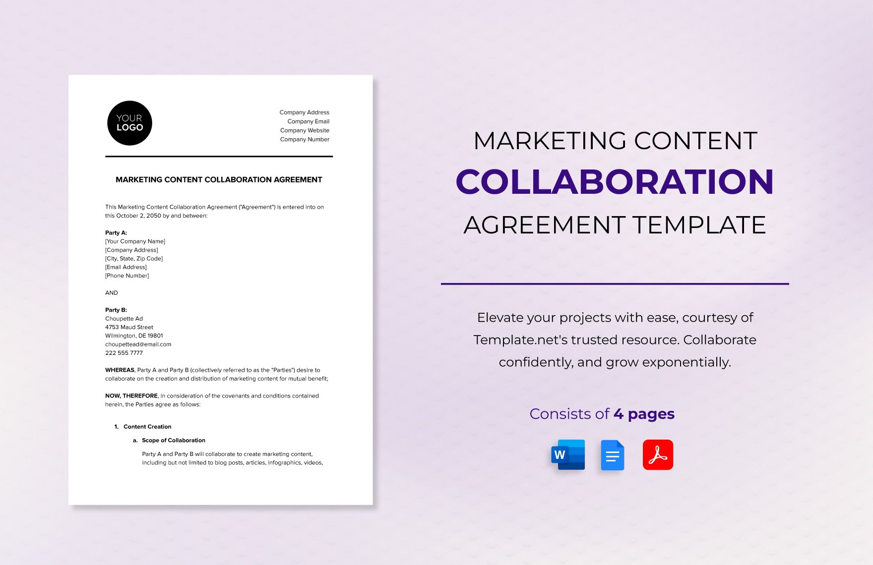 Marketing Content Collaboration Agreement Template in Word, Google Docs, PDF