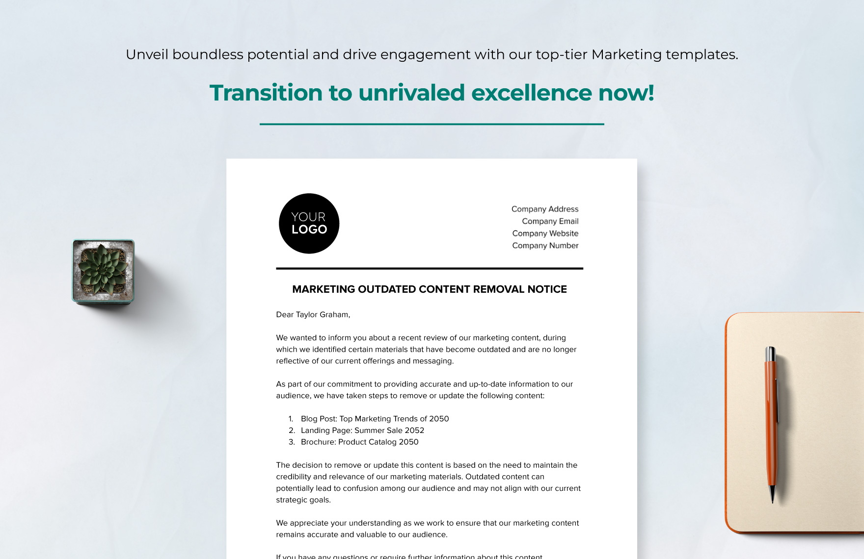 Marketing Outdated Content Removal Notice Template