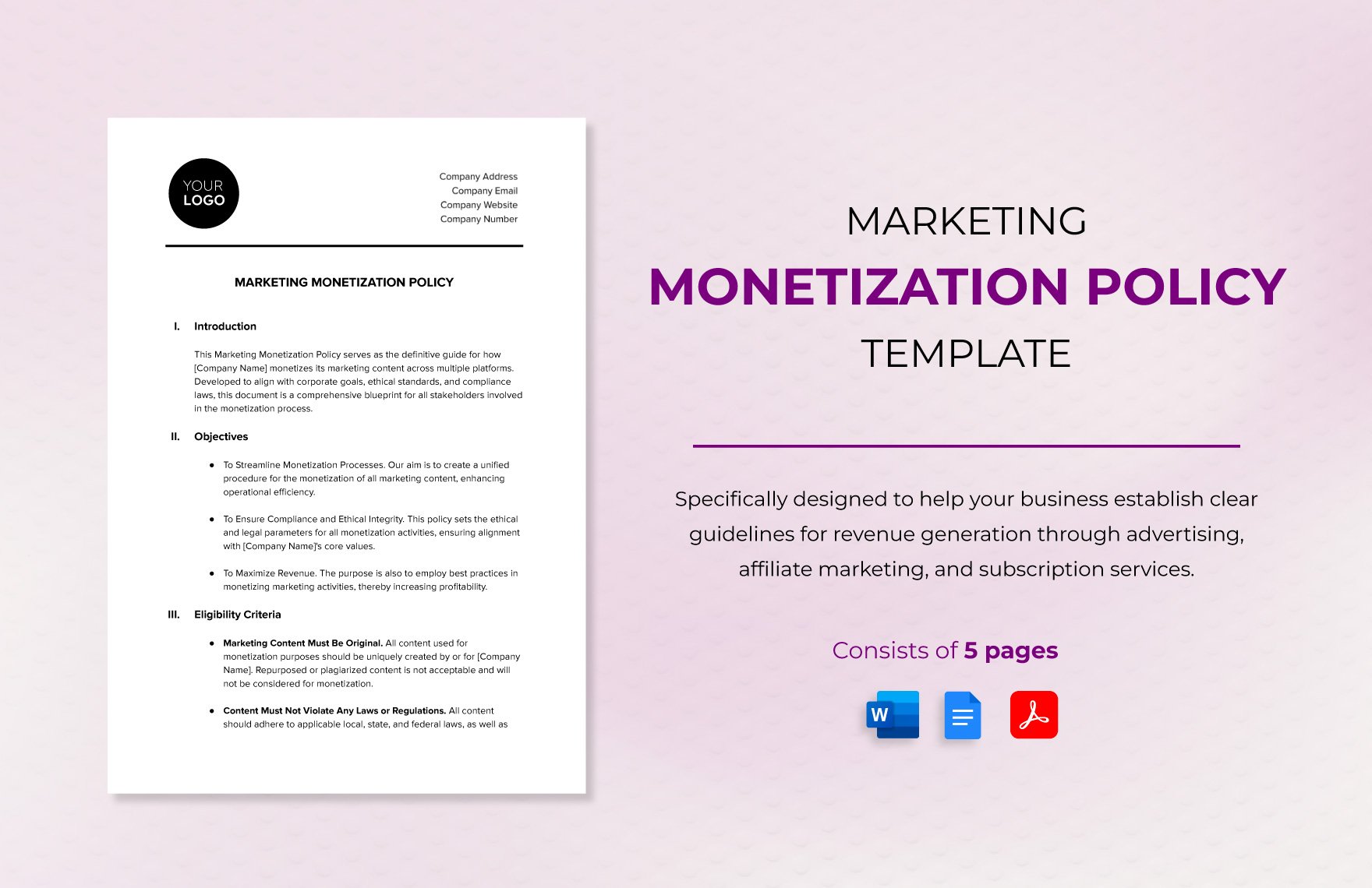 Marketing Monetization Policy Template in Word, Google Docs, PDF