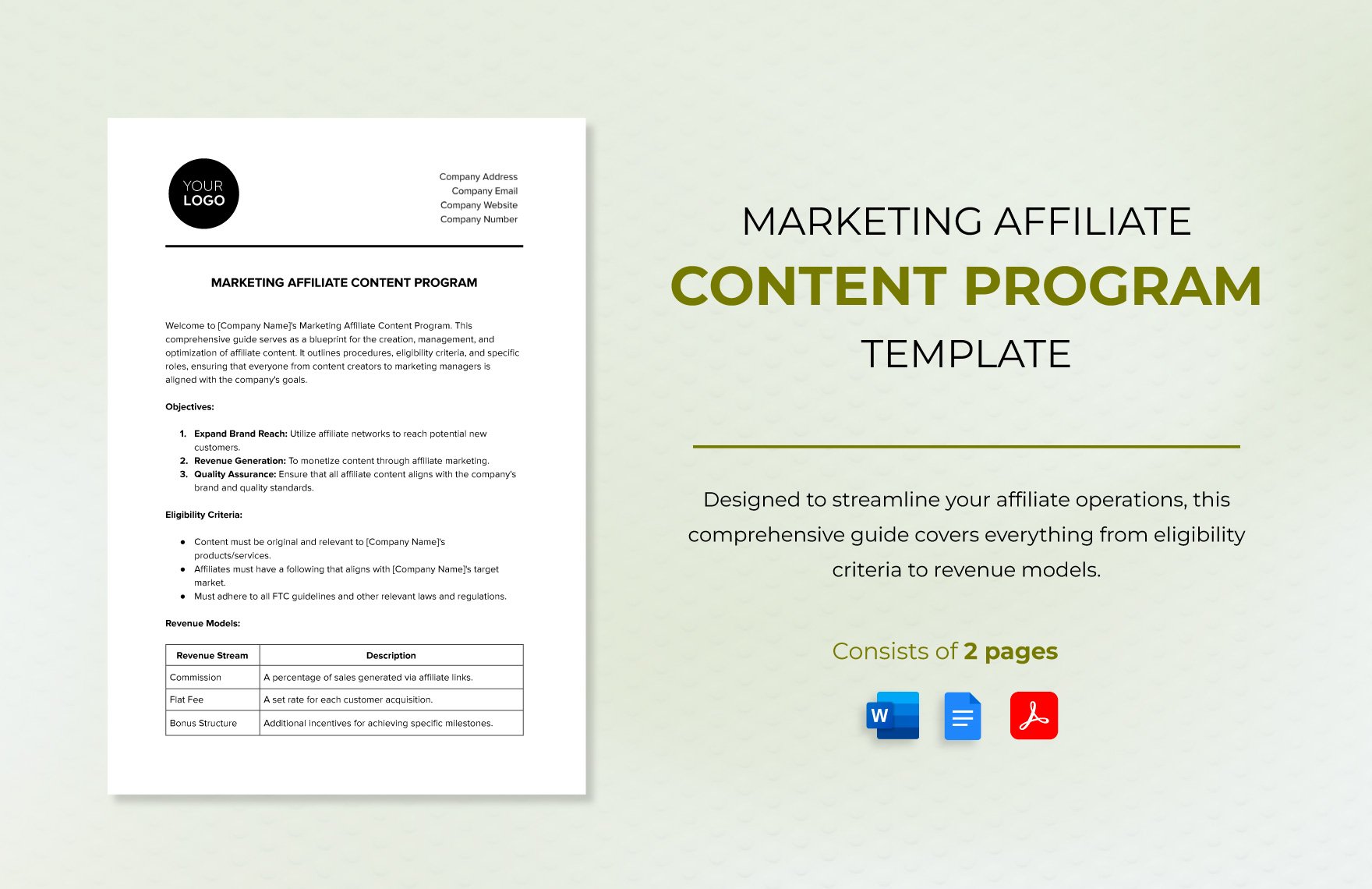 Marketing Affiliate Content Program Template in Word, Google Docs, PDF