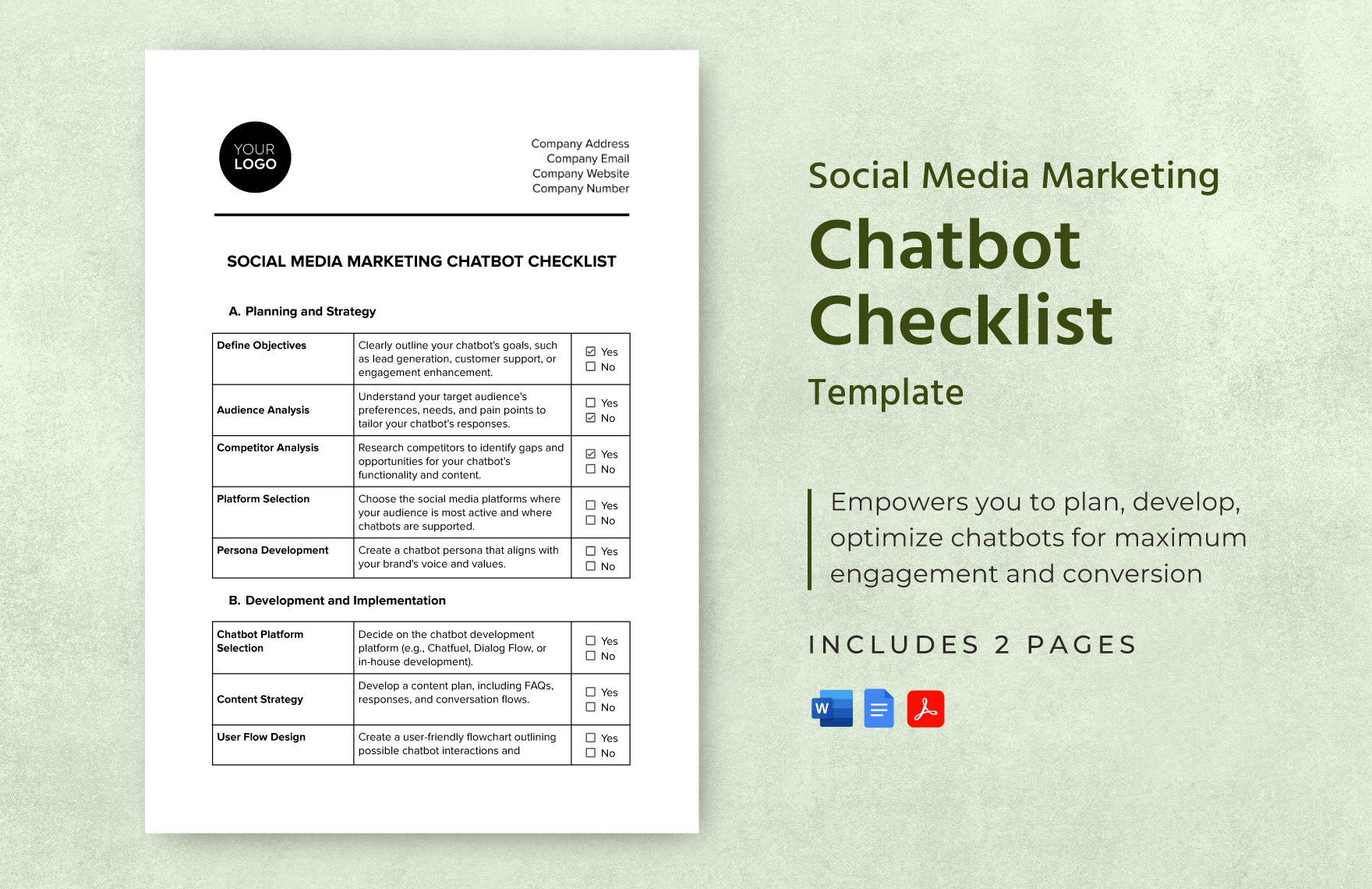 Social Media Marketing Chatbot Checklist Template in Word, Google Docs, PDF