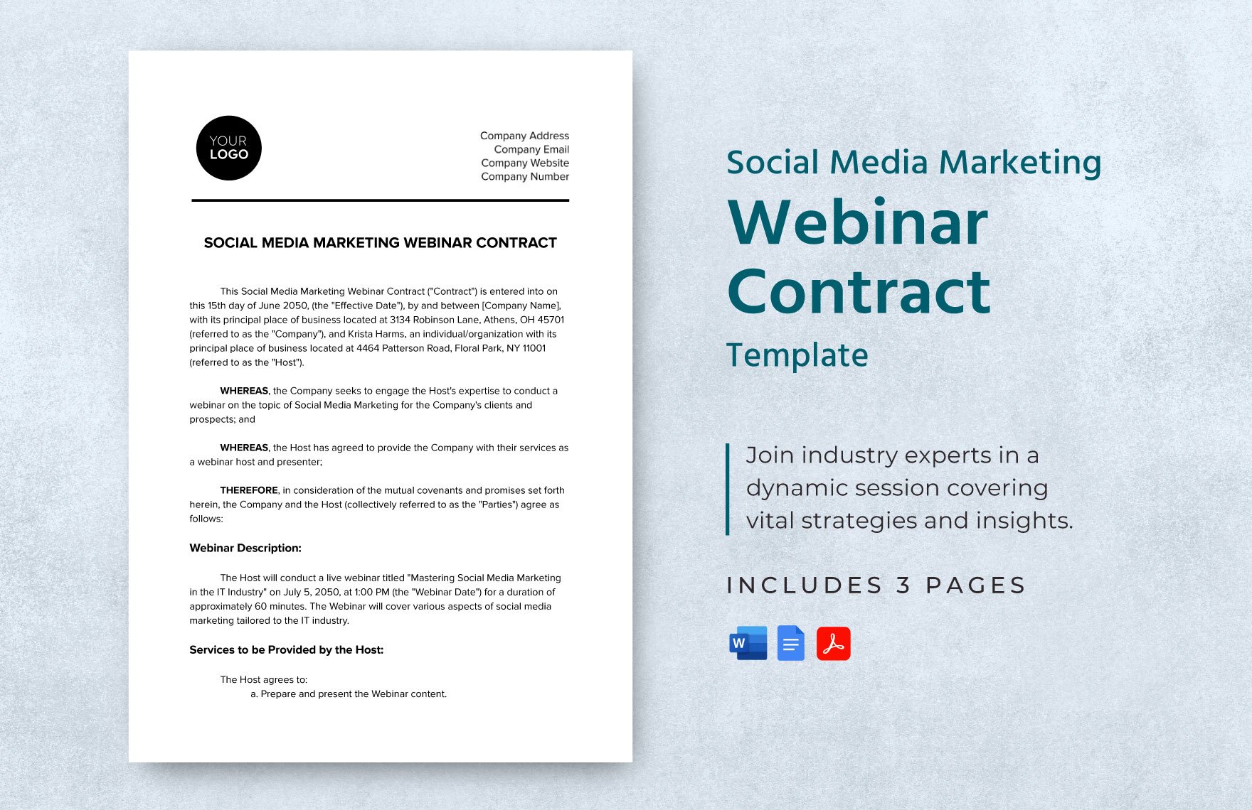 Social Media Marketing Webinar Contract Template in Word, Google Docs, PDF