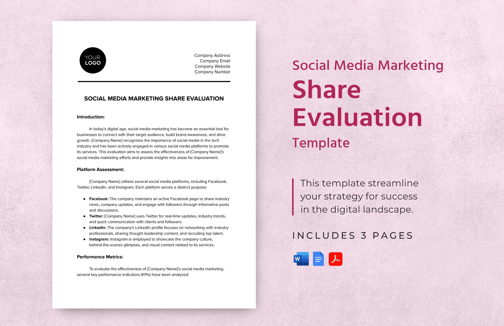 Social Media Marketing Share Evaluation Template in Word, Google Docs, PDF