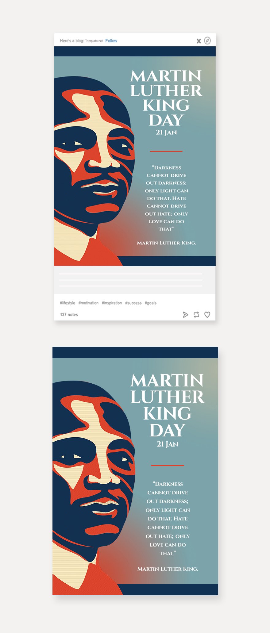 Free Martin Luther King Day Tumblr Post Template in PSD