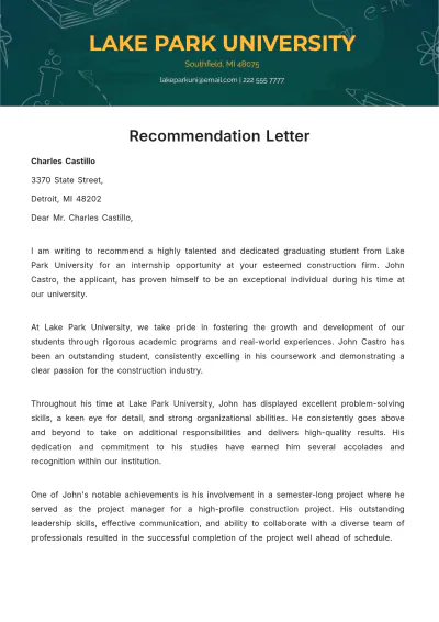 Free Recommendation Letter  Template to Edit Online
