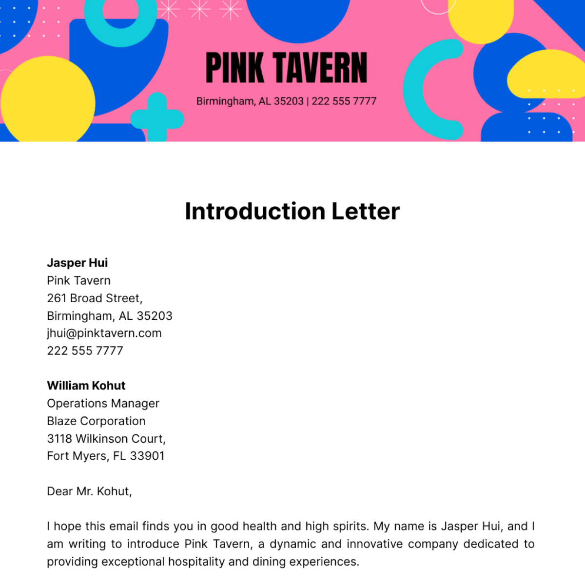 Introduction Letter  Template - Edit Online & Download