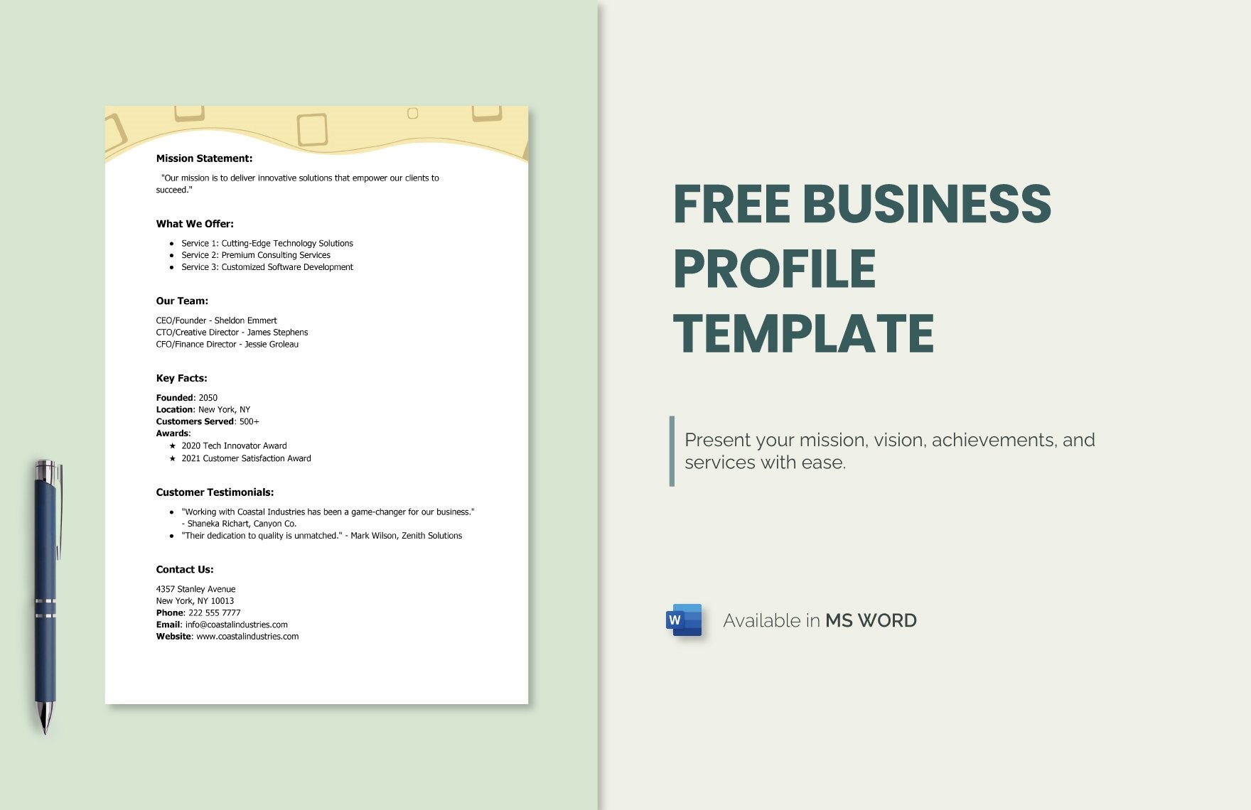 Free Business Profile Template in Word