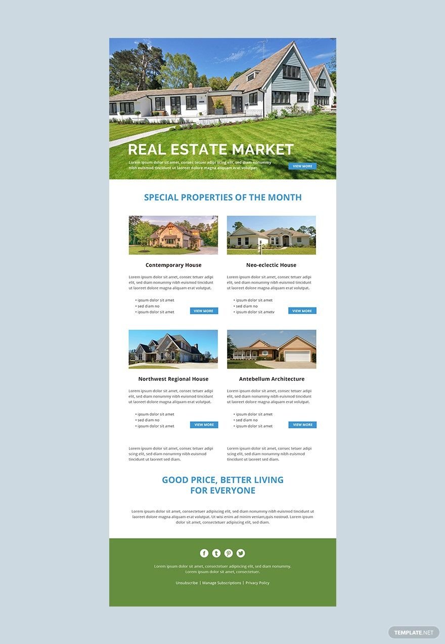 Monthly Real Estate Email Newsletter Template in PSD, Outlook, HTML5