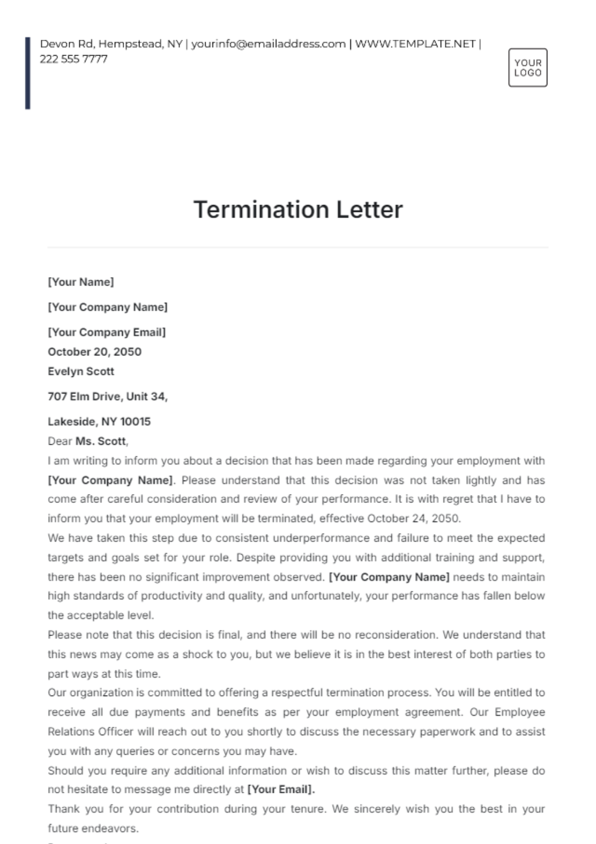 Termination Letter  Template - Edit Online & Download