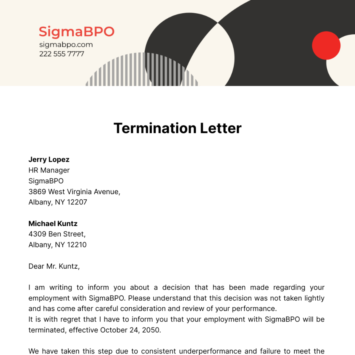 Termination Letter  Template - Edit Online & Download