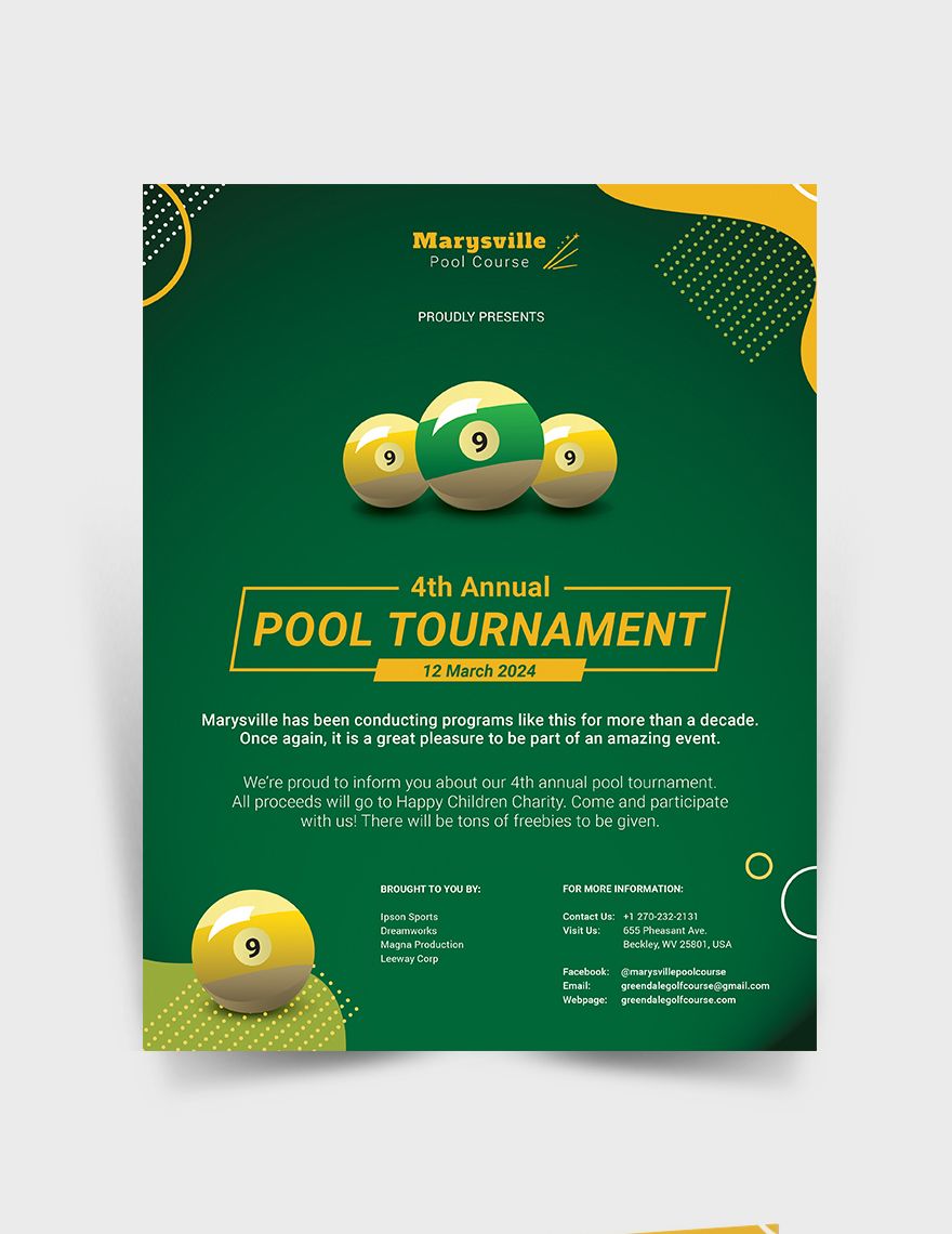 Free Pool Tournament Flyer Template