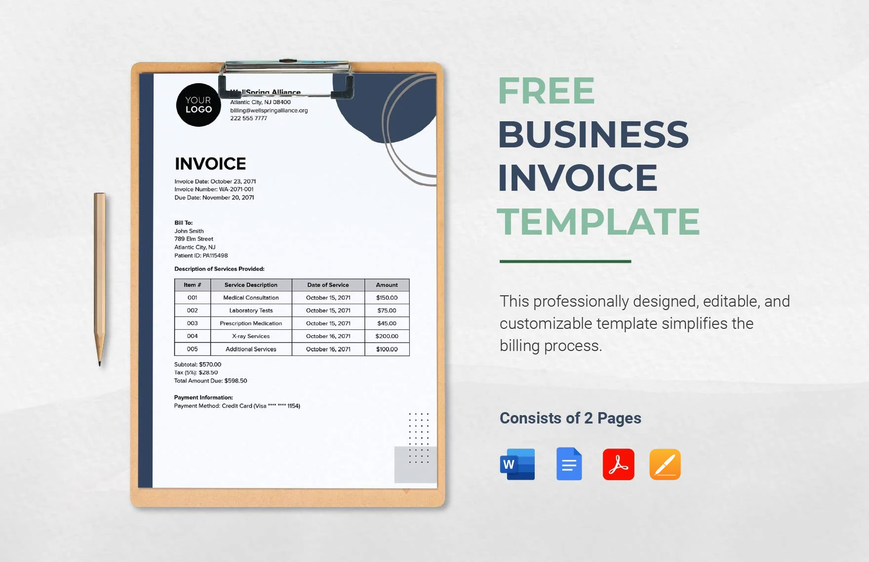 Free Business Invoice Template - Download in Word, Google Docs, PDF ...