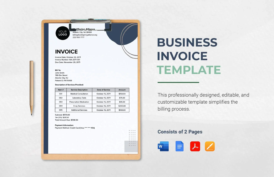 Free Business Invoice Template in Word, Google Docs, PDF, Apple Pages