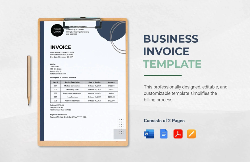 Business Invoice Template in Word, PDF, Google Docs, Pages - Download | Template.net