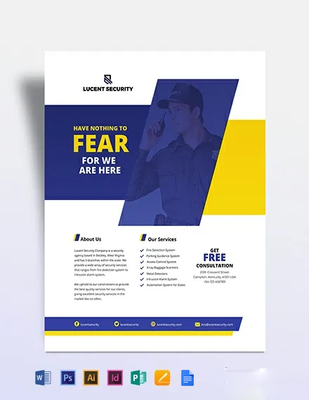 Security Company Flyer Template Word Doc Psd Indesign Apple Mac Pages Google Docs Illustrator Publisher