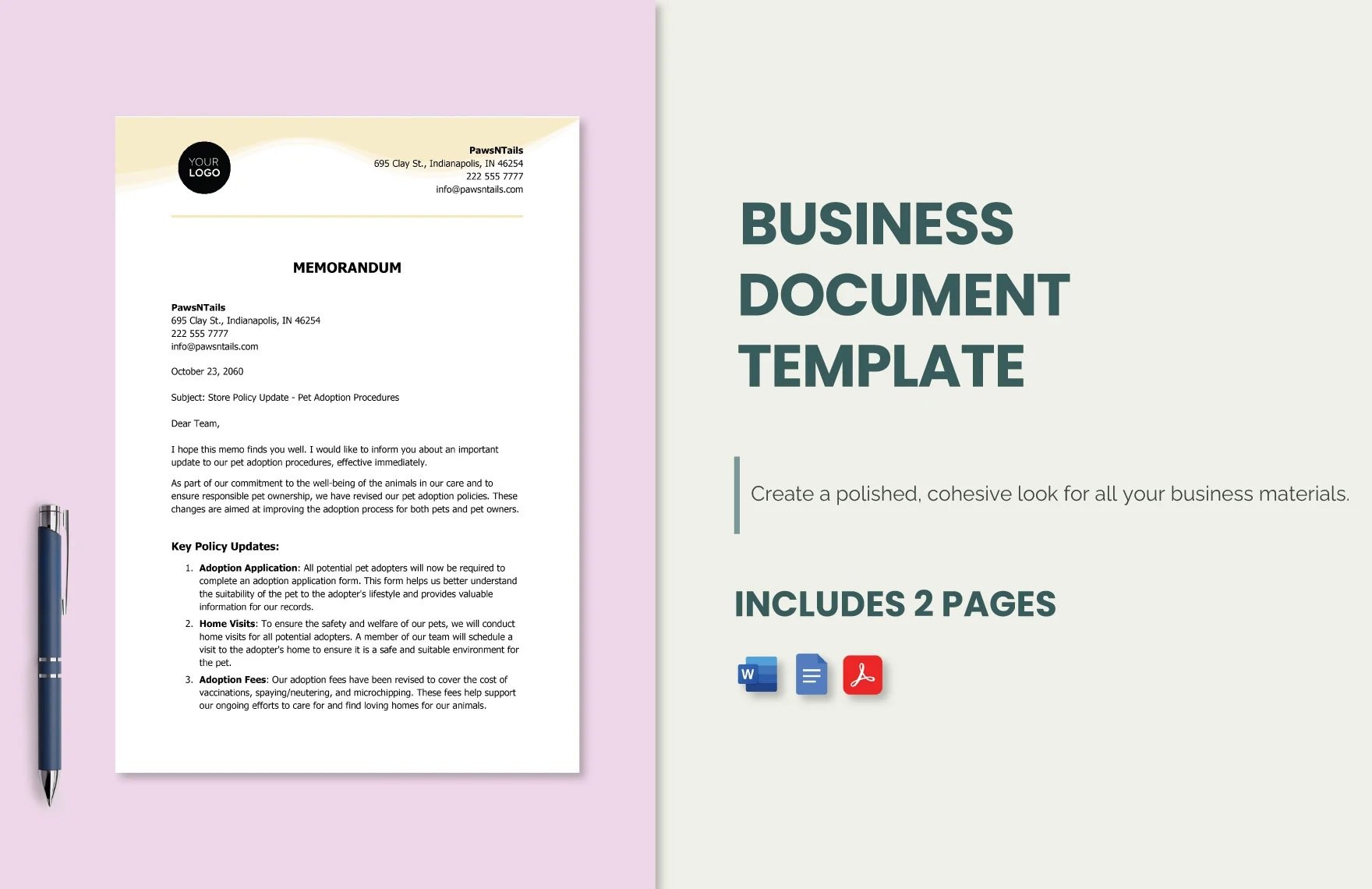 Free Business Document Template in Word, Google Docs, PDF