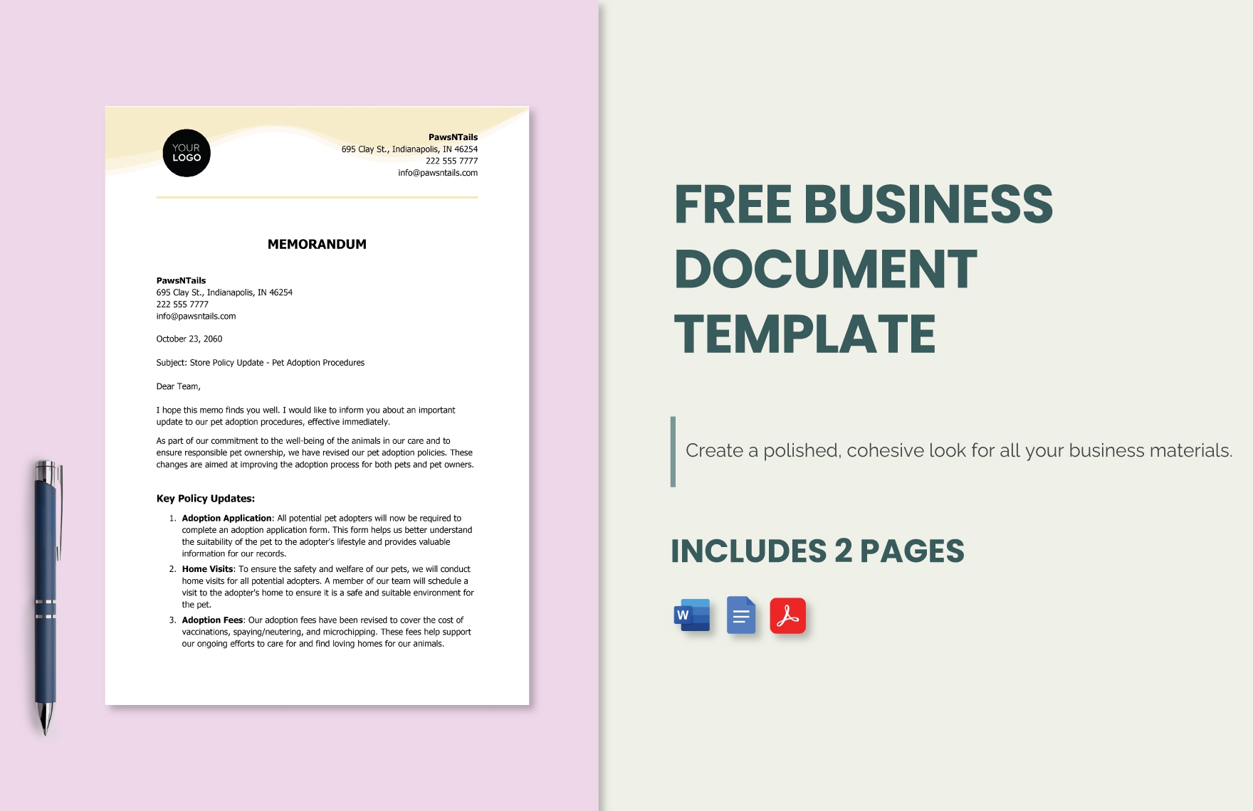 Free Business Document Template Download In Word Google Docs PDF 
