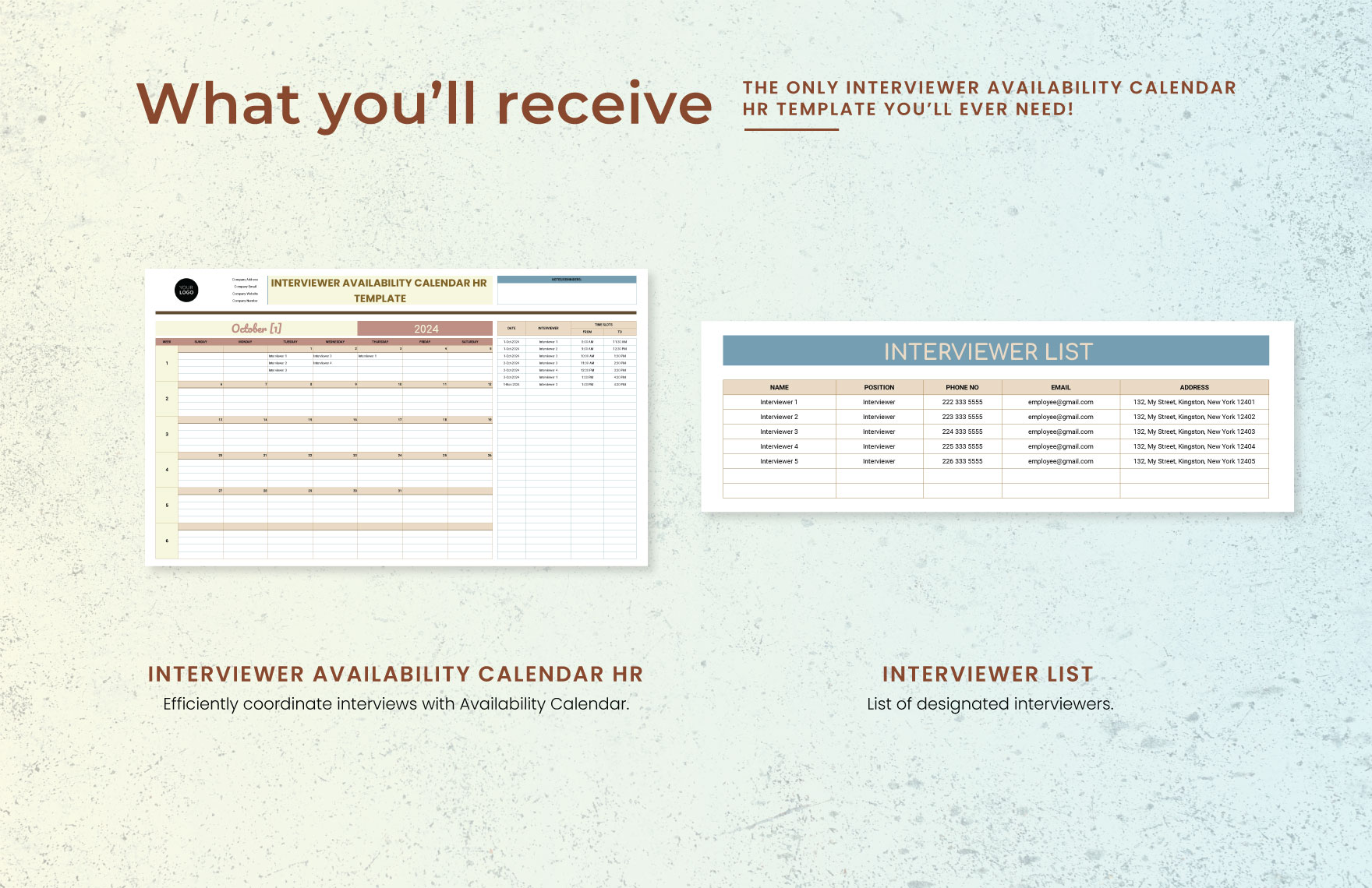 Interviewer Availability Calendar HR Template