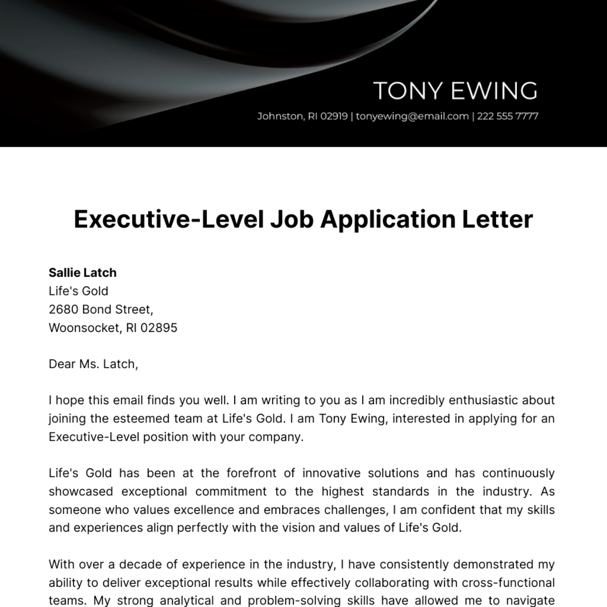 Executive-Level Job Application Letter  Template