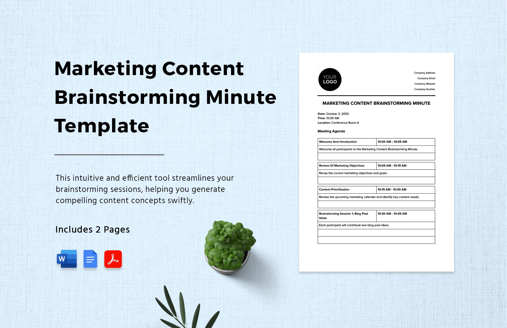 Marketing Content Brainstorming Minute Template in Word, Google Docs, PDF