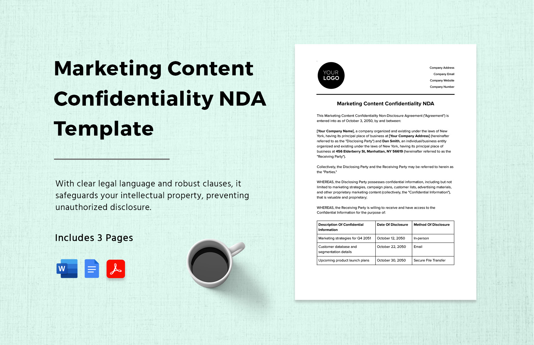 Marketing Content Confidentiality NDA Template in Word, Google Docs, PDF