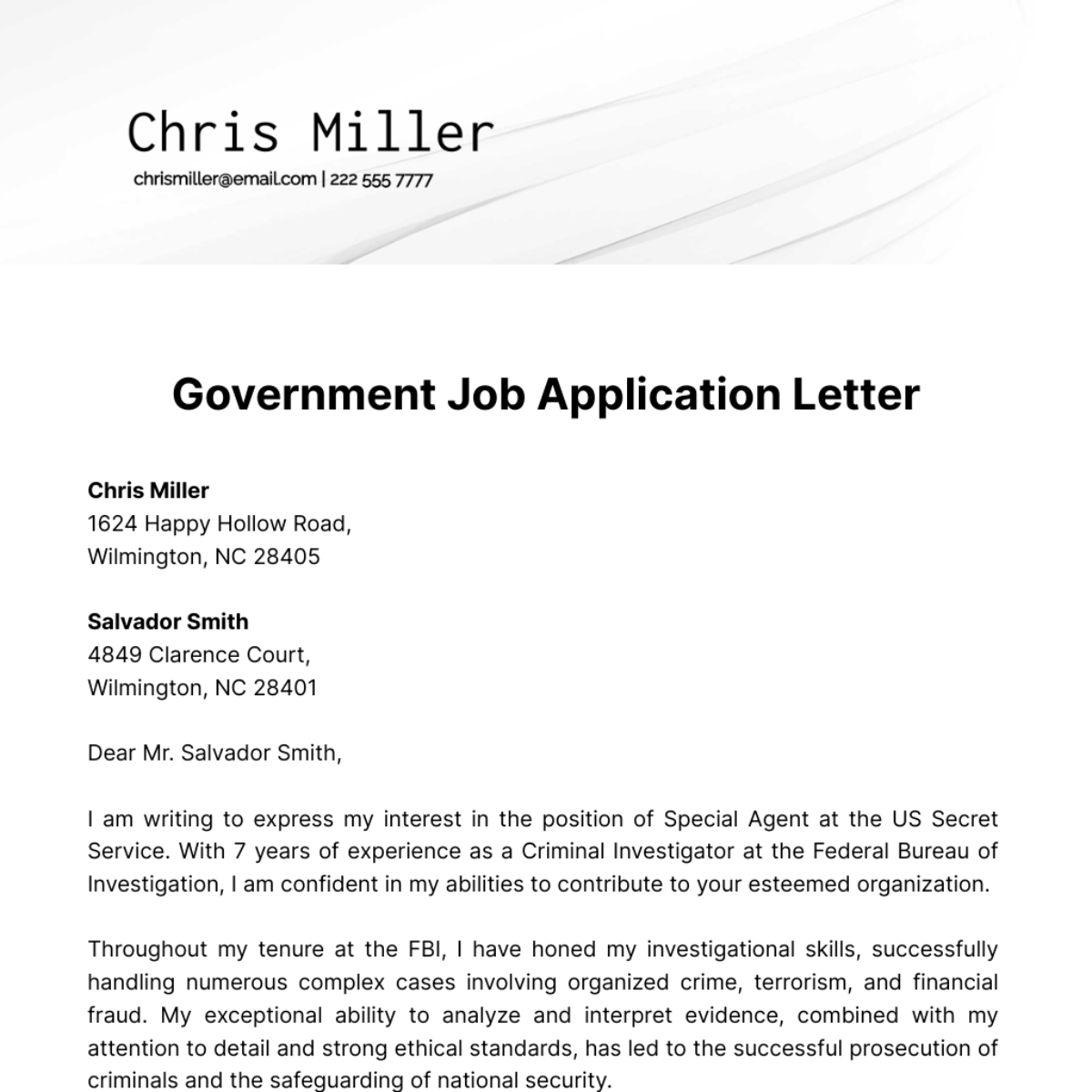 Government Job Application Letter  Template