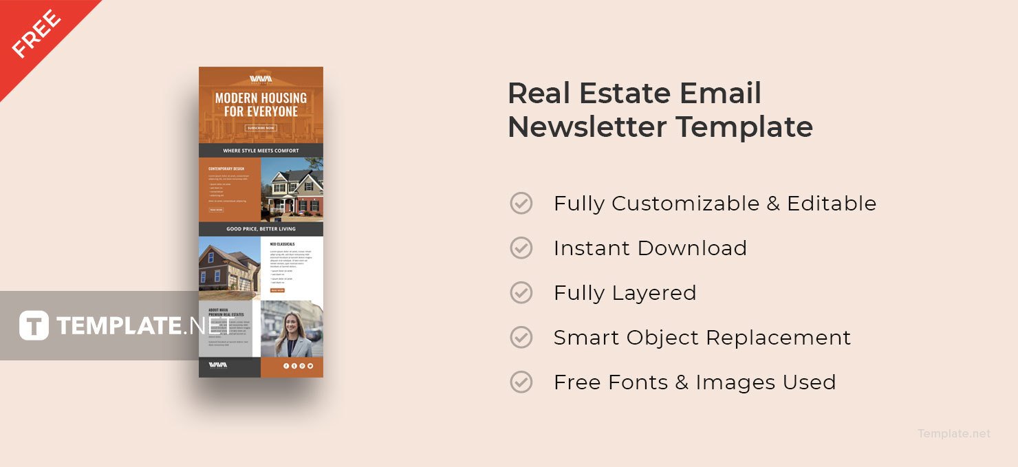 Free Real Estate Email Newsletter Template in Adobe Photoshop