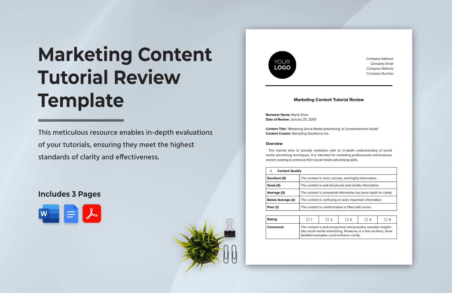 Marketing Content Tutorial Review Template