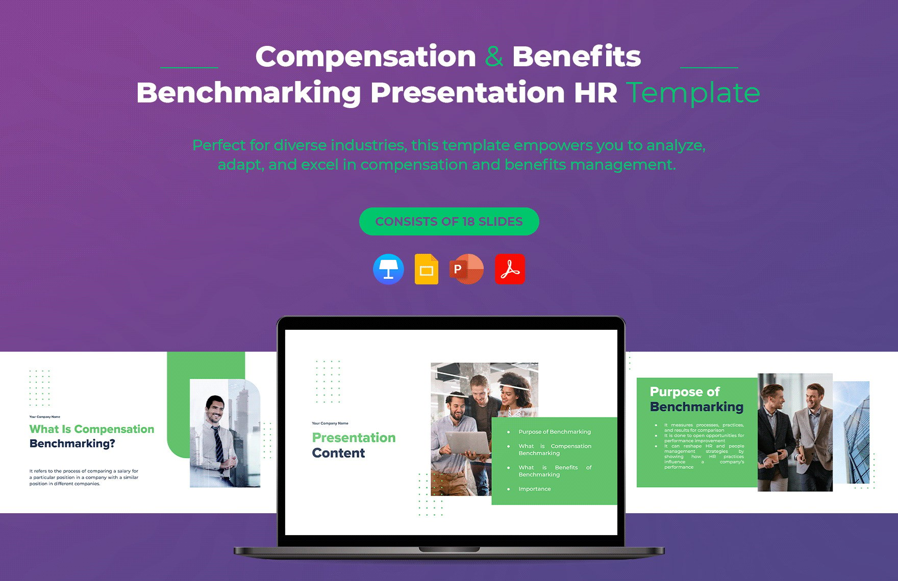 Compensation and Benefits Benchmarking Presentation HR Template in PDF, PowerPoint, Google Slides, Apple Keynote