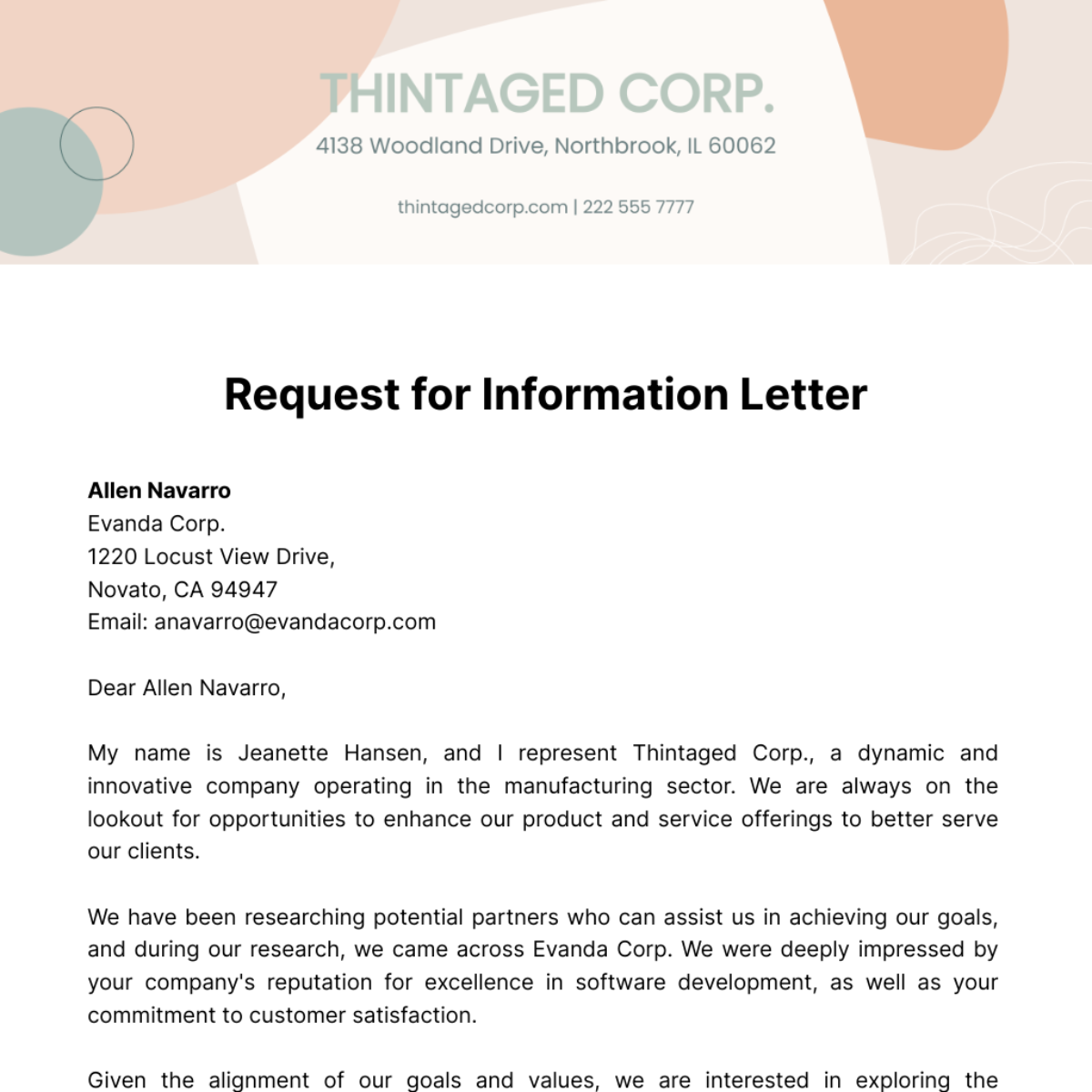 Request for Information Letter  Template - Edit Online & Download