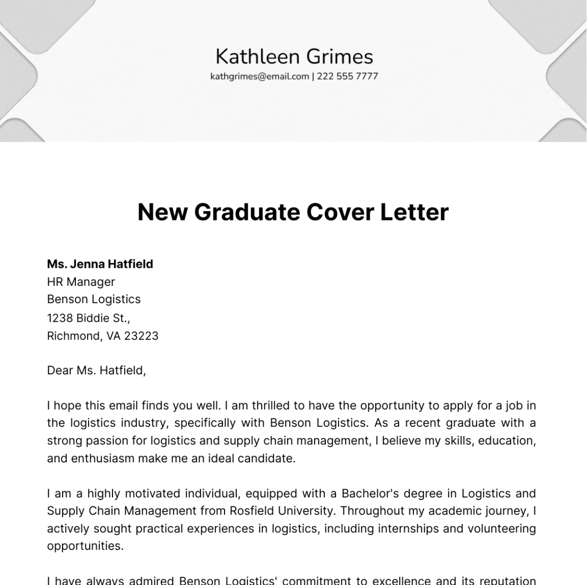 New Graduate Cover Letter  Template - Edit Online & Download