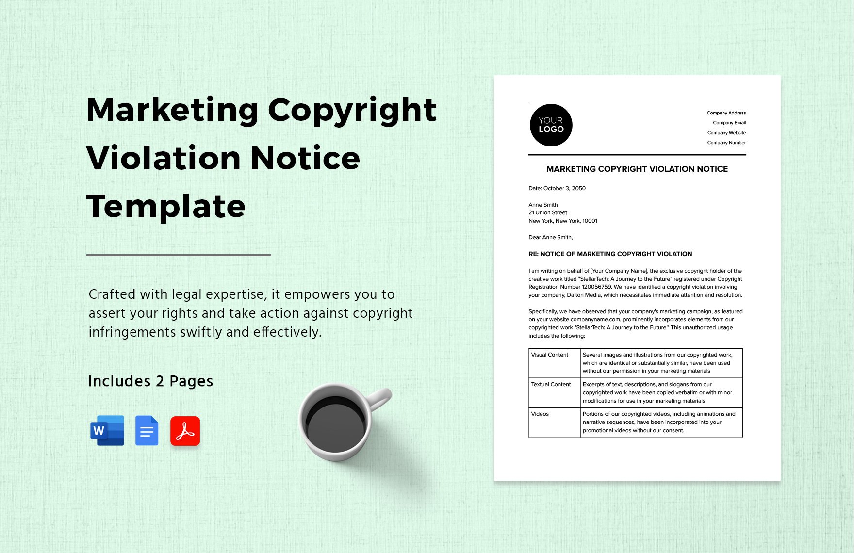 Marketing Copyright Violation Notice Template in Word, Google Docs, PDF