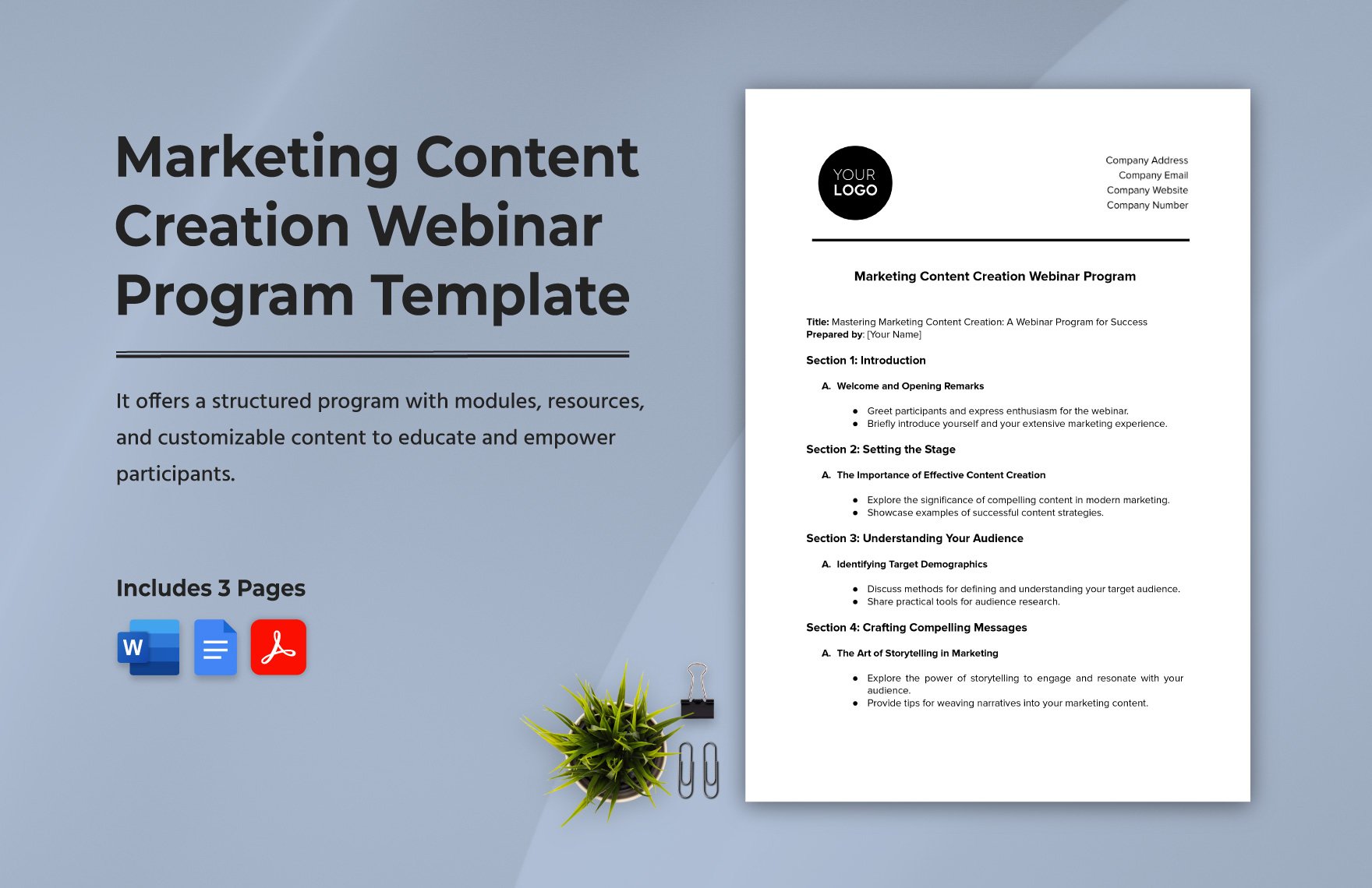 Marketing Content Creation Webinar Program Template in Word, Google Docs, PDF