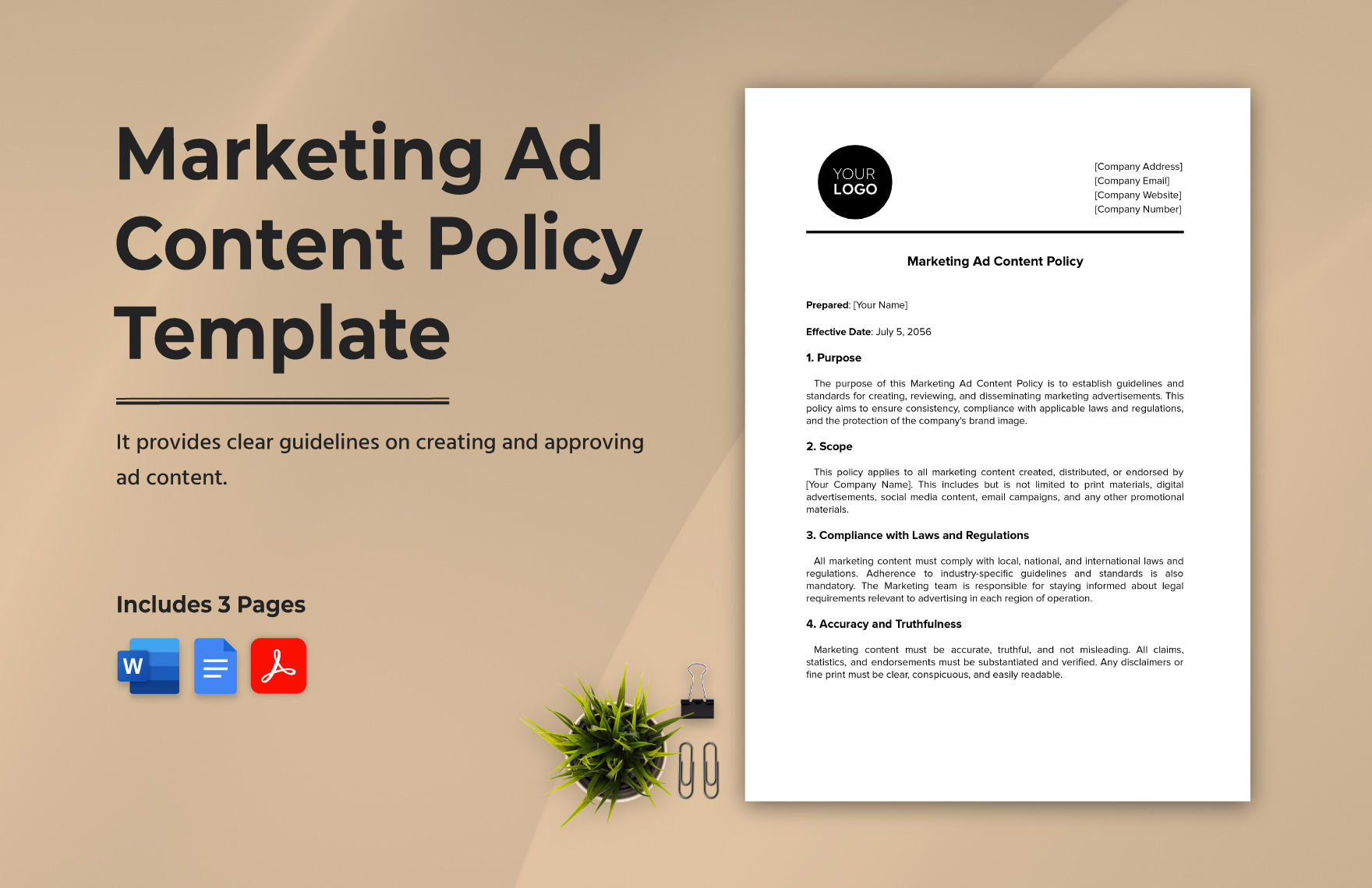 Marketing Ad Content Policy Template in Word, Google Docs, PDF