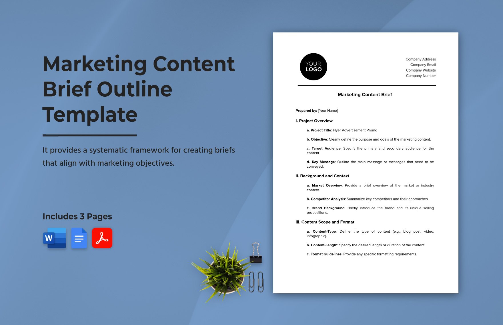 Marketing Content Brief Outline Template in Word, Google Docs, PDF