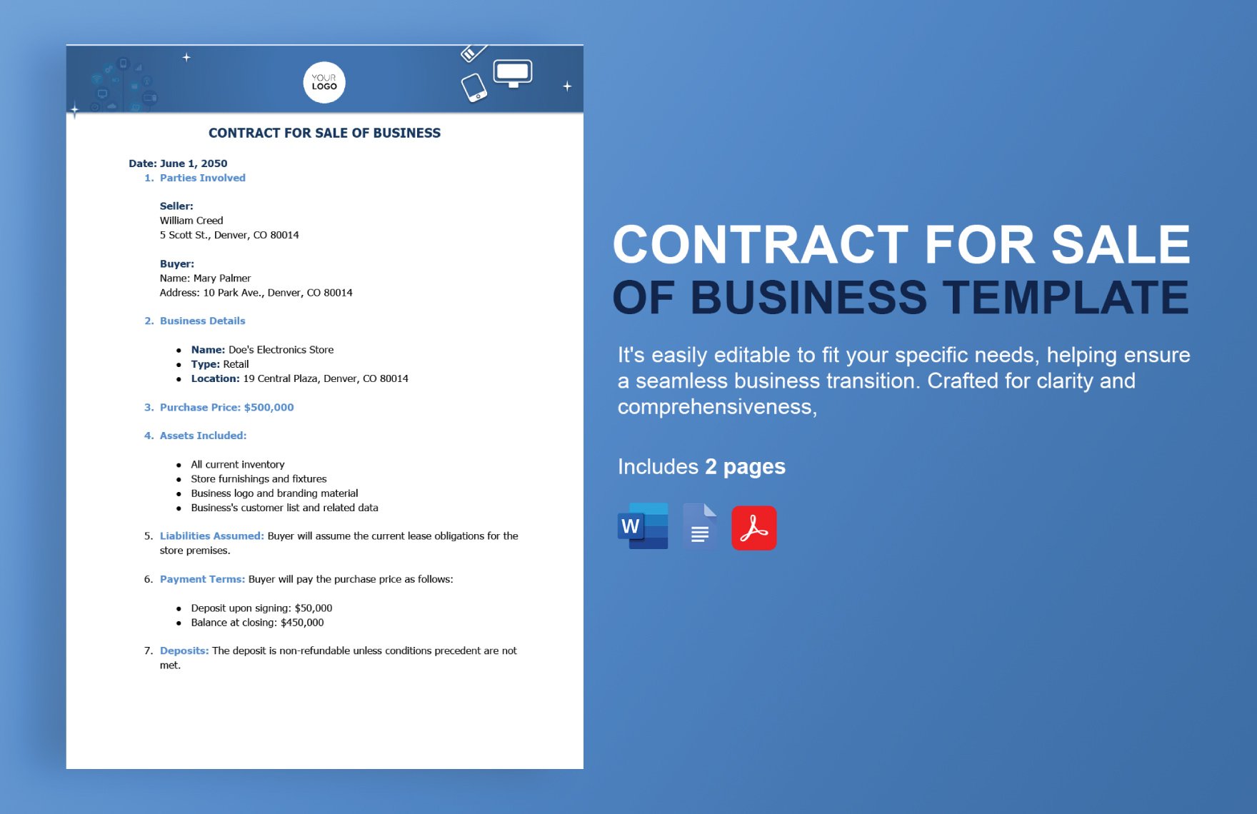 Contract for Sale of Business Template