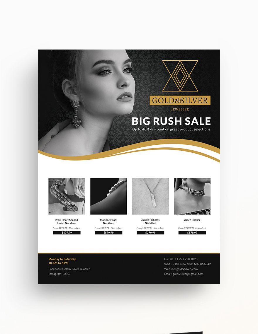 Jewellery Promotion Flyer Template in Word, Google Docs, Illustrator, PSD, Apple Pages, Publisher, InDesign