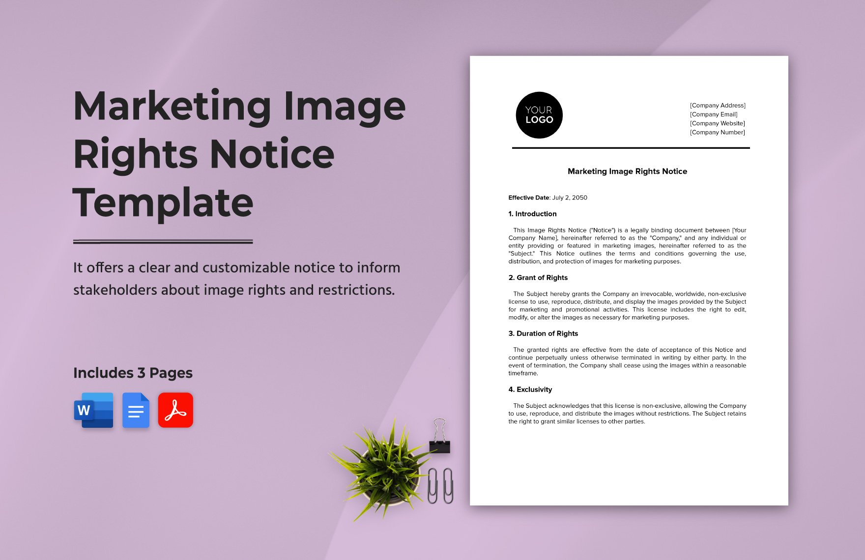 Marketing Image Rights Notice Template in Word, Google Docs, PDF